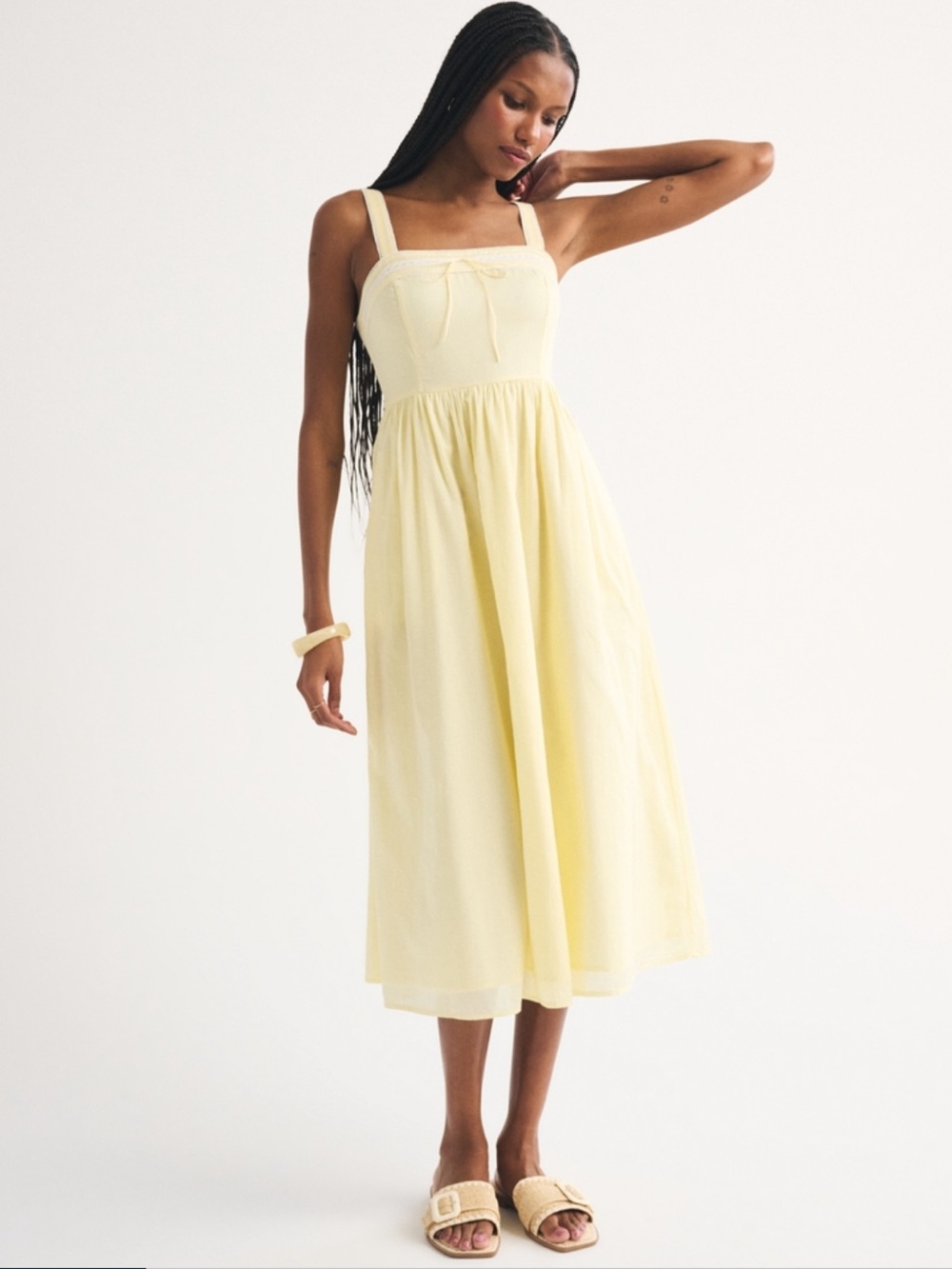 NEW Abercrombie & Fitch 100% Cotton Midi Dress XS Extra Small Fit Flare NWT